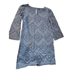 Ann Taylor Factory blue dress sz Med petite eyelet lined midi keyhole back